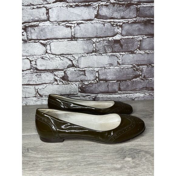 Calzoleria Toscana Brown Patent Leather Wingtip Ballet Flats Women Sz 41EU/10.5M - Picture 3 of 16
